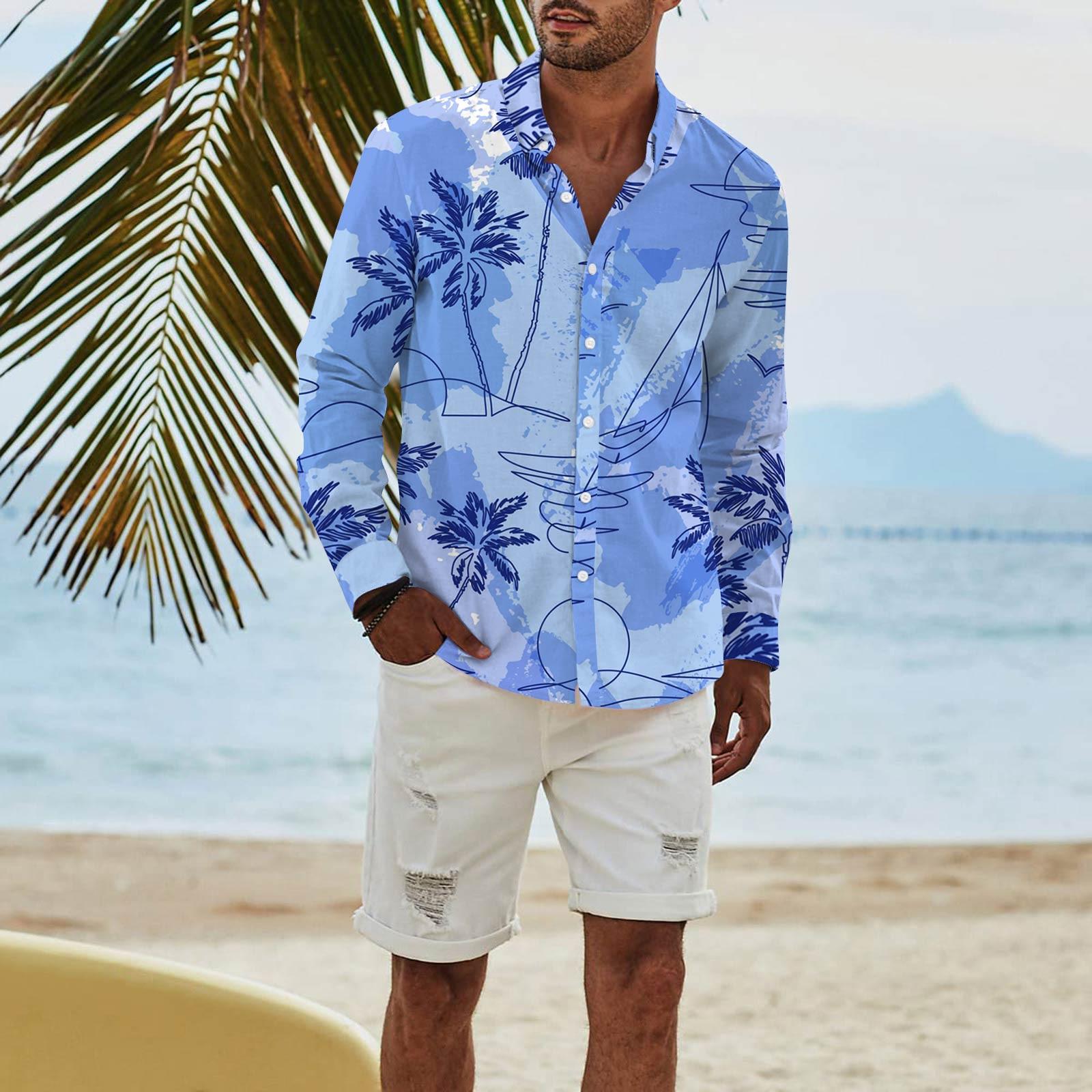 

Мужская модная повседневная футболка с длинным рукавом и принтом на пуговицах, рубашка обычного кроя M синий