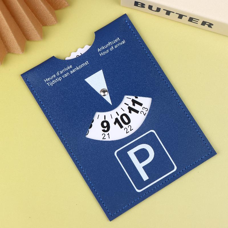 Blue PU Leather Parking Disc 4 Language Version Durable & Water-Resistant Arrival Timer For Car - Universal European Design