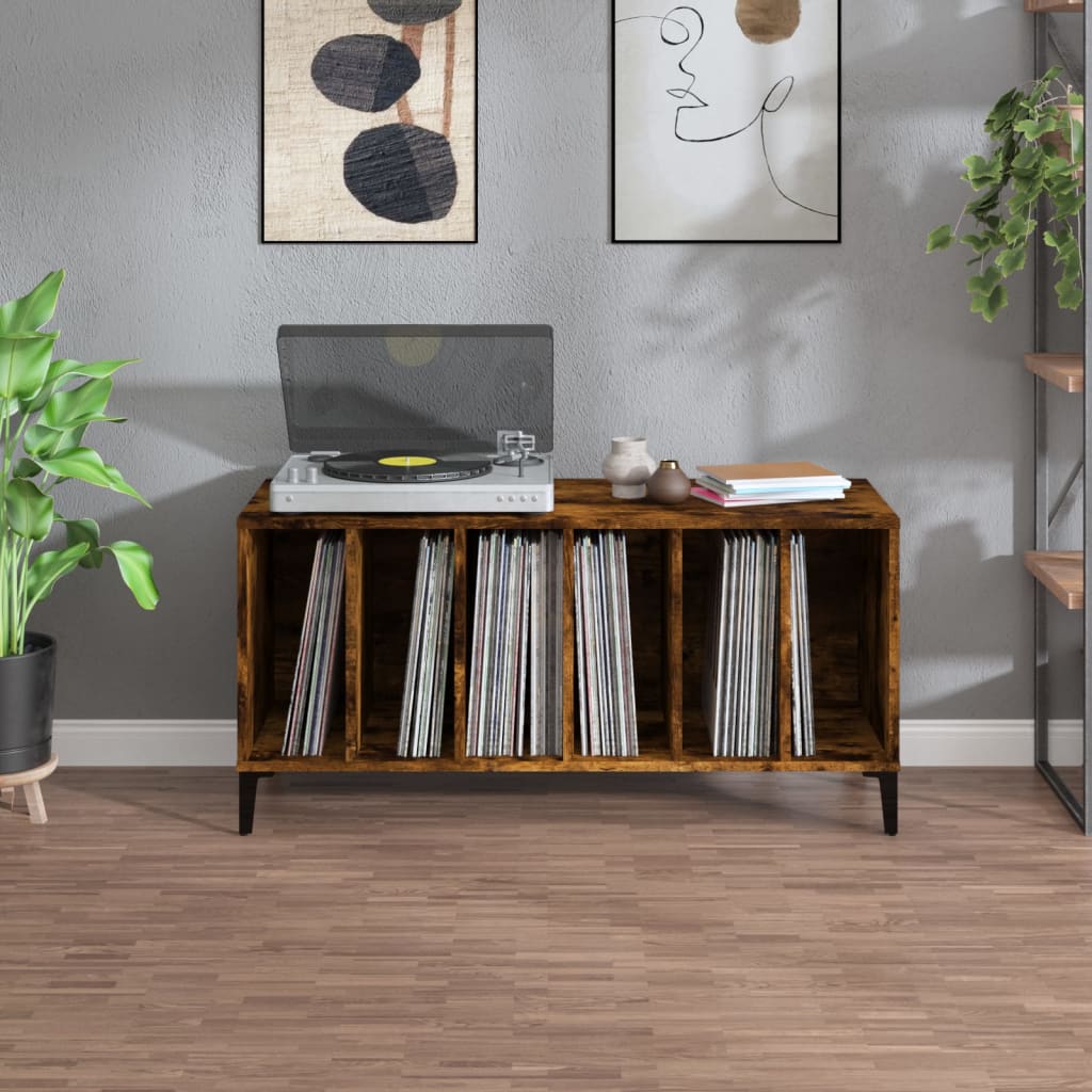 Record Cabinet Smoked Oak 100 x 38 x 48 cm Engineered Wood