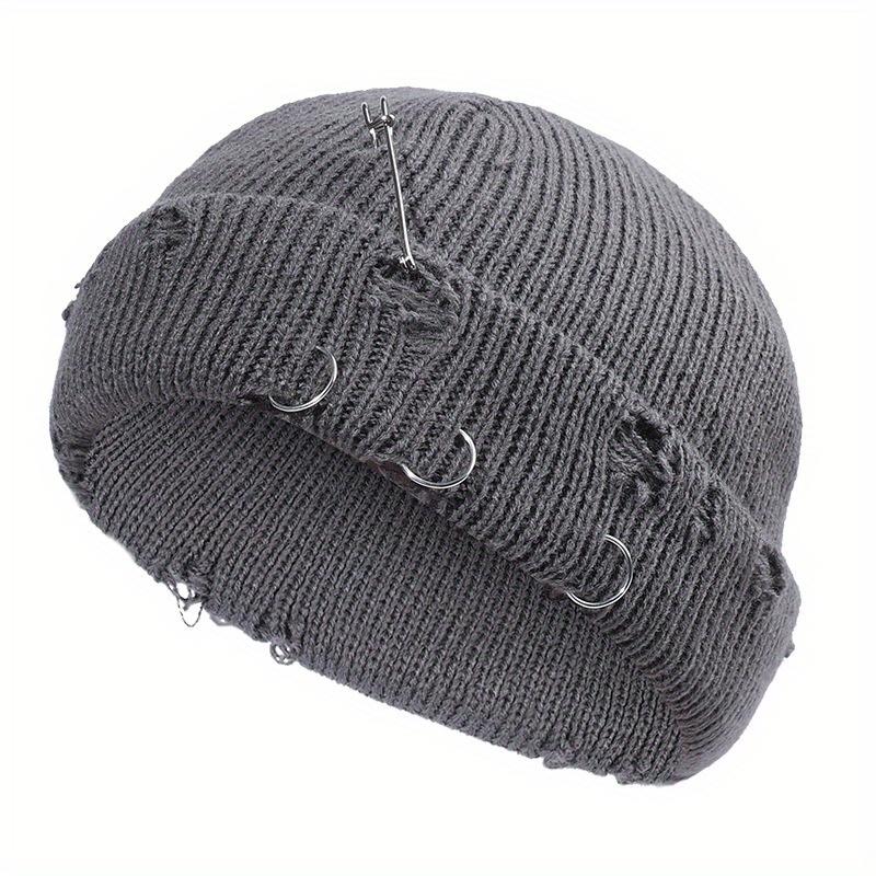 1pc Dark Elastic Knitted Hat with One Pin and Three RingsFor Girls, Without Border