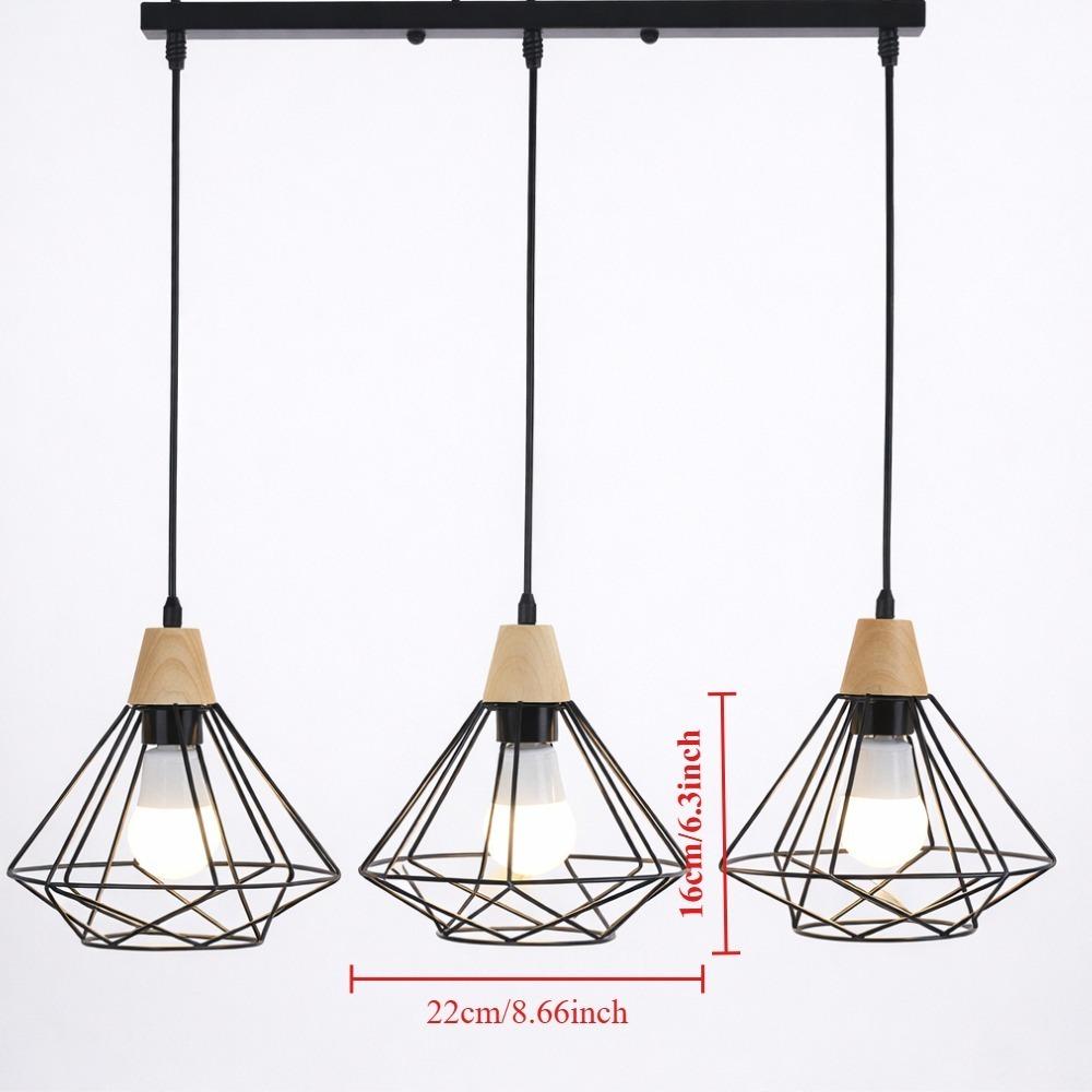 JOYINLED 3-Head Ceiling Lamp Indoor Lighting Living Room Kitchen Restaurant Ceiling Light Industrial Wood Iron Cage Pendant Lamp