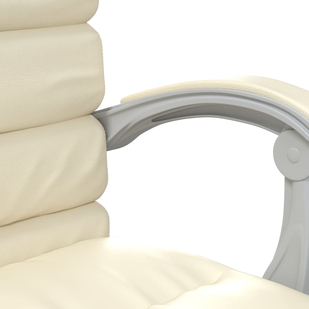 Office Chair with Massage Function Cream Synthetic Leather
