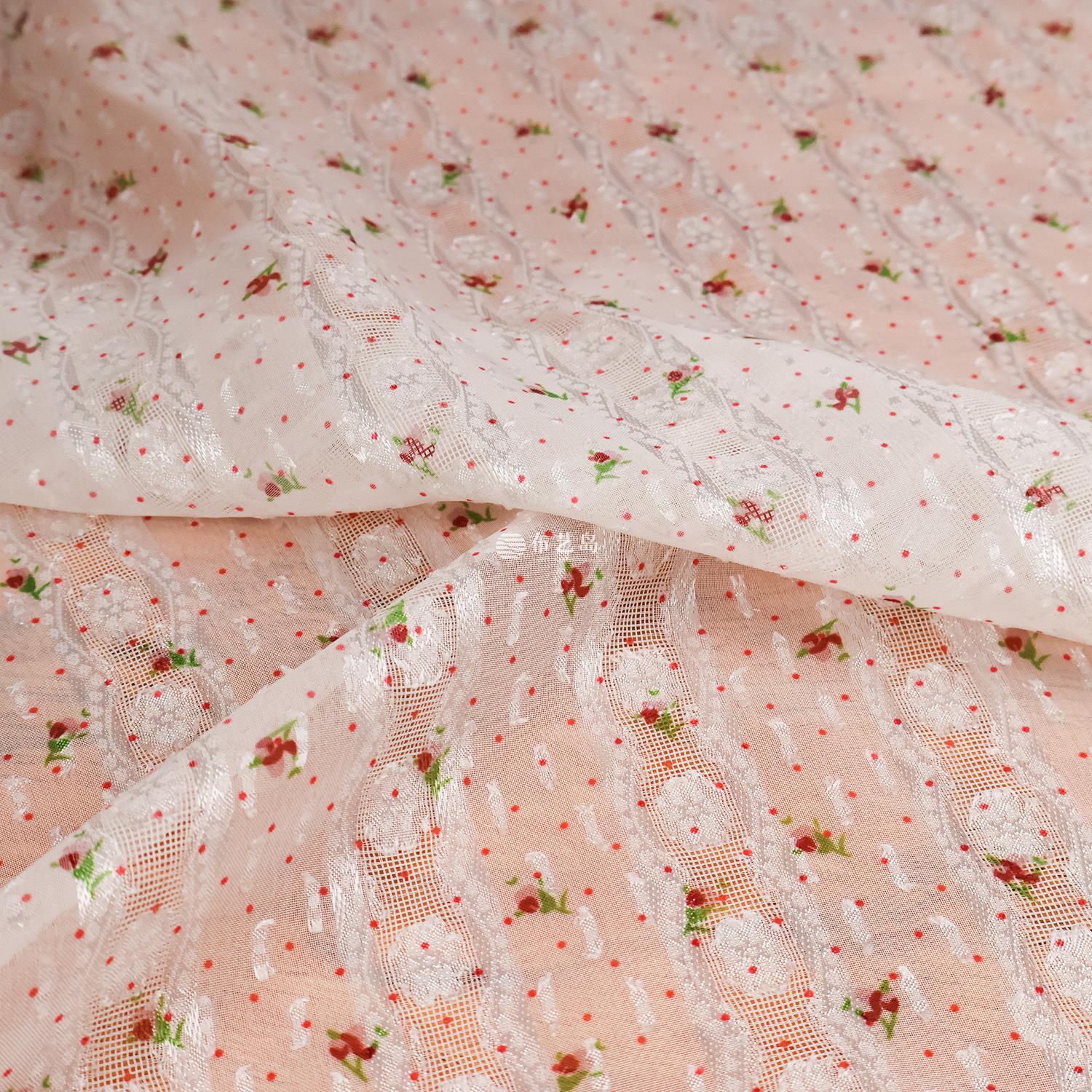 

Mint Pink Rose Dotted Lace Jacquard Fabric Organza Floral Chiffon Fabric for DIY Hanfu Handmade Cheongsam Dress Fashion 100x145cm