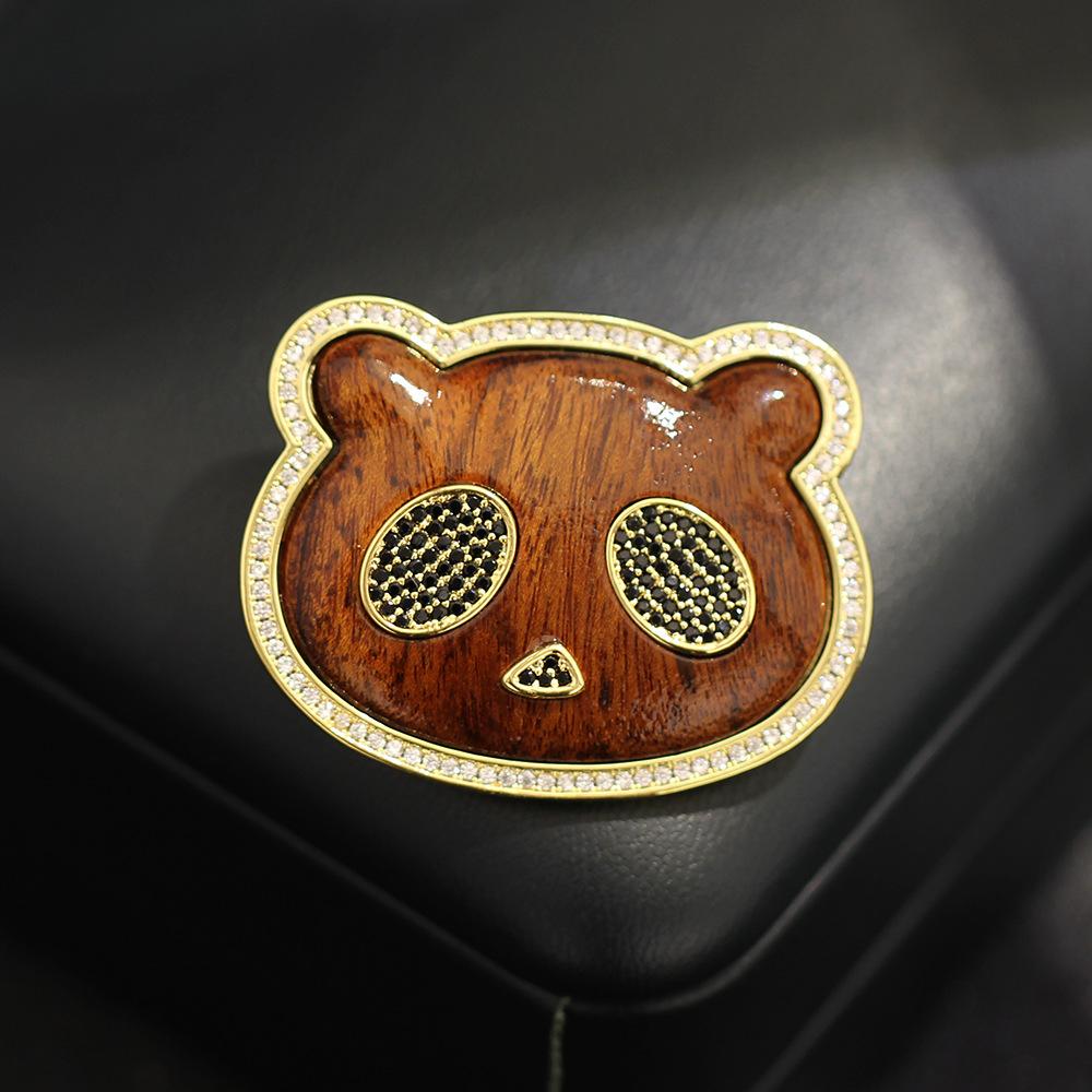 Новая высококачественная брошь-булавка в виде головы панды из дерева и камня, персонализированная универсальная позолоченная модная животная булавка, одинаковая для мужчин и женщин