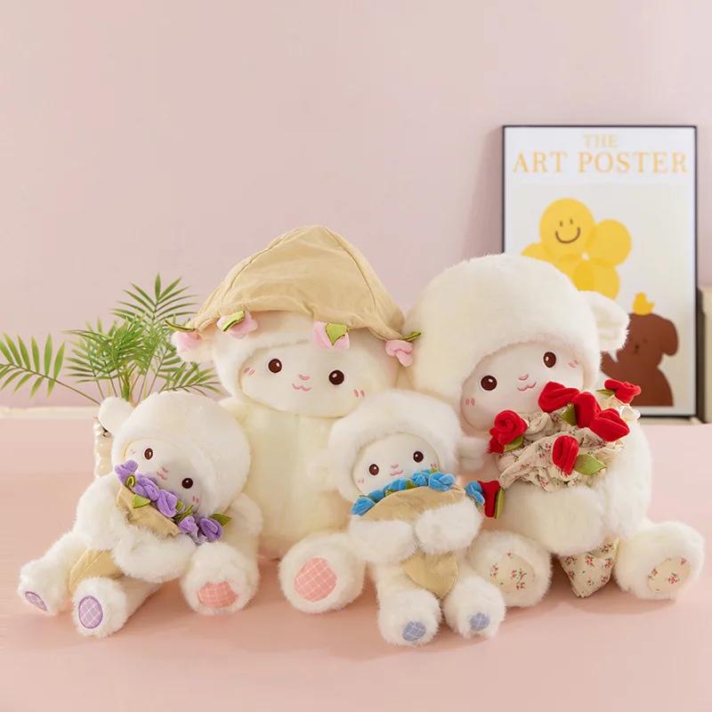 30/45Cm Cute Rose Little Lamb Plush Toy Adorable Doll Stuffed Soft Sheep Flower Valentine'S Day Gifts For Girlfriends Home Decor
