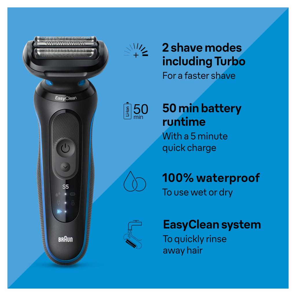 Braun Series 5 5150cs Men's Electric Shaver Wet & Dry Razor Foil Shaver Beard Trimmer Body Groomer Charging Stand Blue