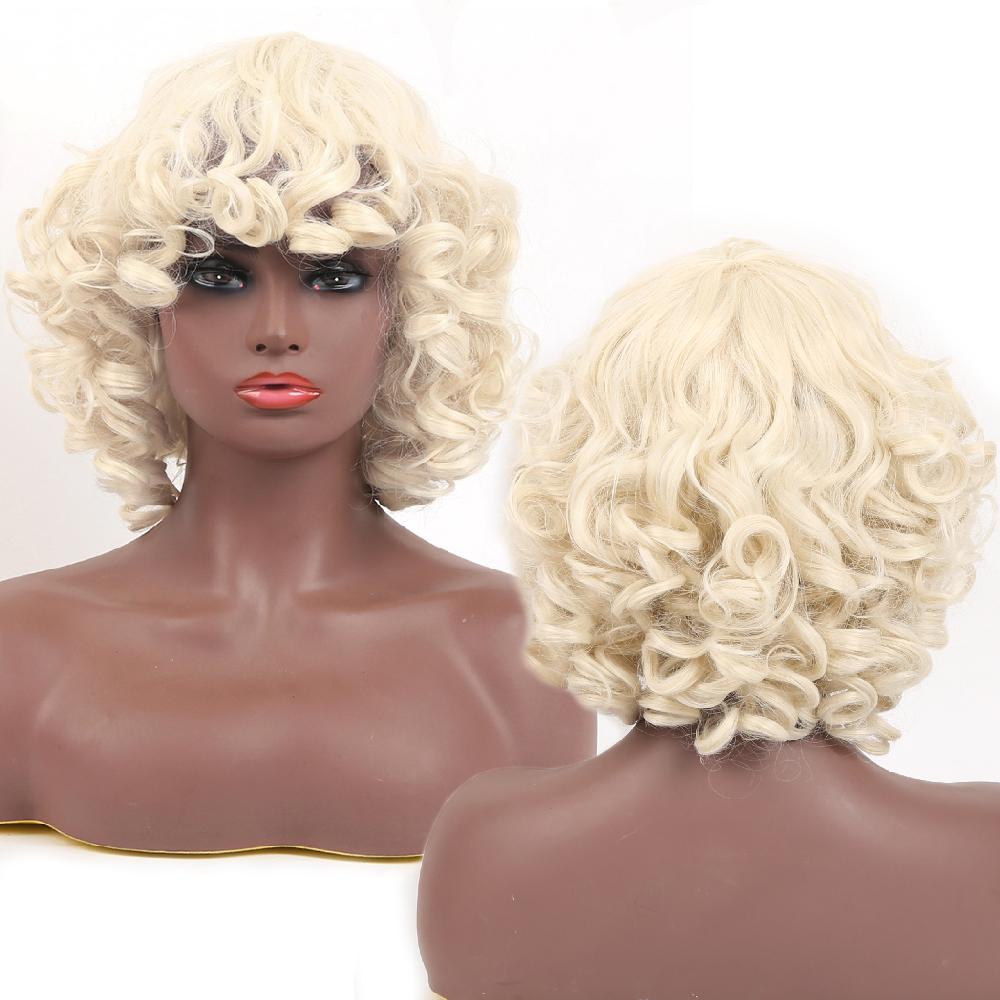 Bybrana Short Curly Hair Bangs Daily Wear Synthetic Hair Personality Wig