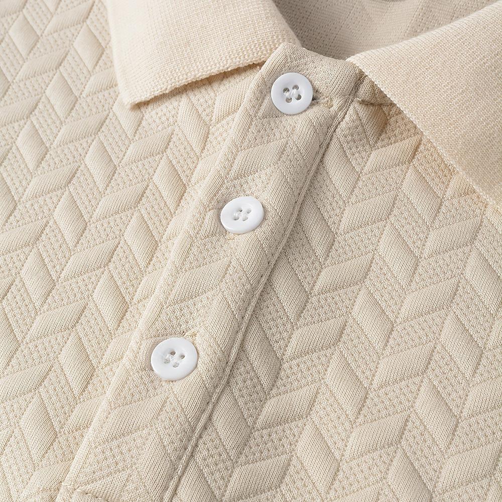 Spring Summer Mens Jacquard Polo Shirt Short Sleeve Heavyweight Casual T-shirt Turn-down Collar Button Up
