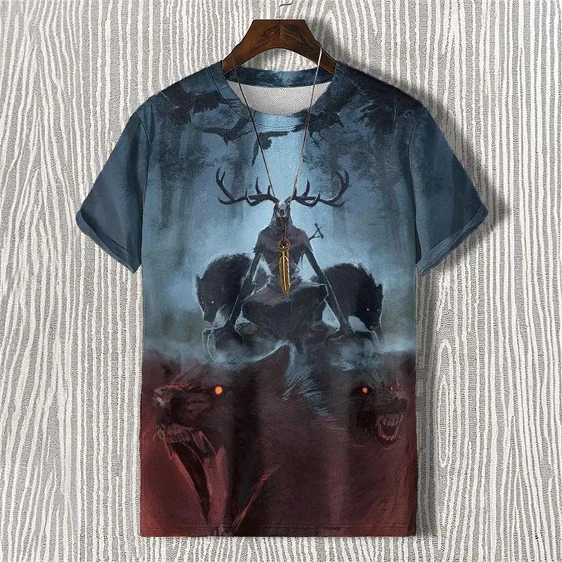 Summer Demon Antlers 3D Print T-Shirts Streetwear Men FashionCasual Oversized O-Neck Short Sleeved T Shirt Tees Tops Clothing