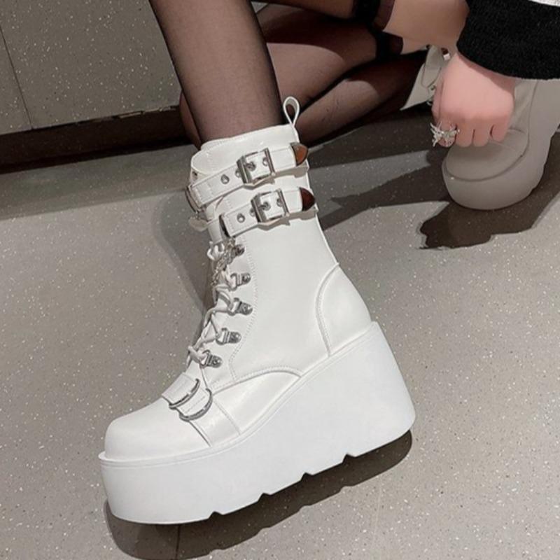 Fashion Shoes for Women Punk Style Boots Gothic Long Tube Leather Female Boots Cosplay Ladies High Heels Platform Wedges Womens Boots