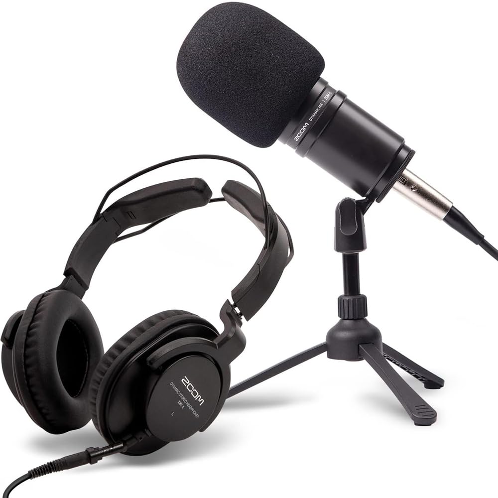 

ZOOM Podcast Microphone Pack ZDM-1PMP Broadcast Microphone with Monitor Headphones and Tabletop Microphone Stand for Home Recording, Podcasting, Game