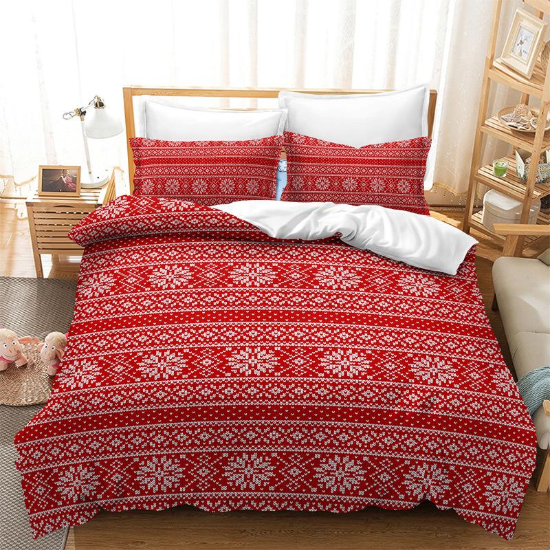 Christmas Duvet Cover Set Red Snowflake Pattern Bedding Set Bed Sheet Linens Pillowcase Bed Cover Bedding Set