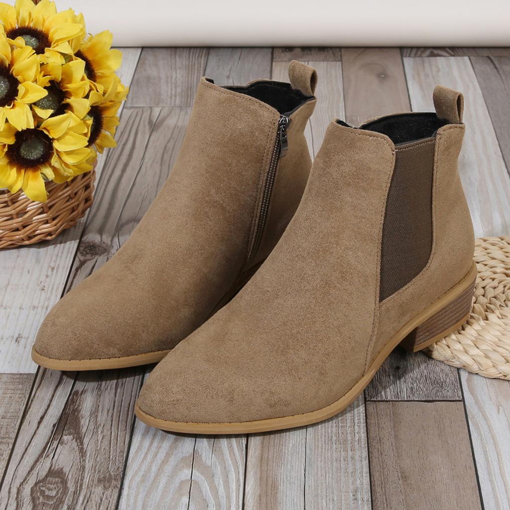 Independent Station Wish Foreign Trade Women's Shoes New Square Heel Large Size Women's Boots Suede Fashion Boots European and American Side Zipper