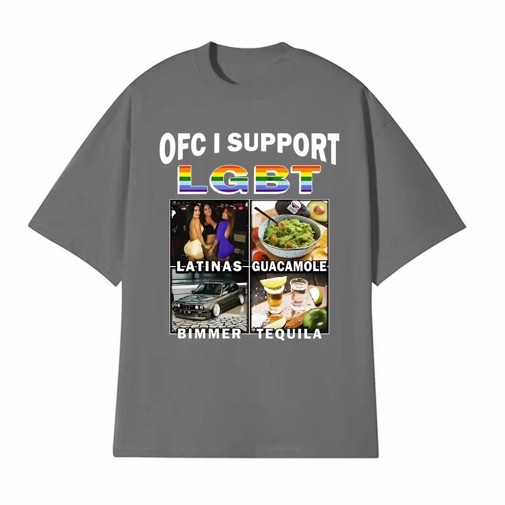 T-shirt Imprimé Meme Drôle Ofc Support LGBT Vêtements Homme Coton Manches Courtes T-shirts Amples Mode Rétro Hip Hop T-shirt Décontracté