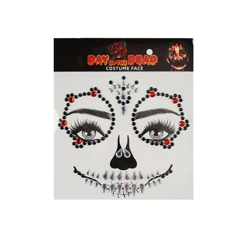 Funny Halloween Fake Tattoo DIY Skull Face Sticker Rhinestone Face Sticker  Day of The Dead