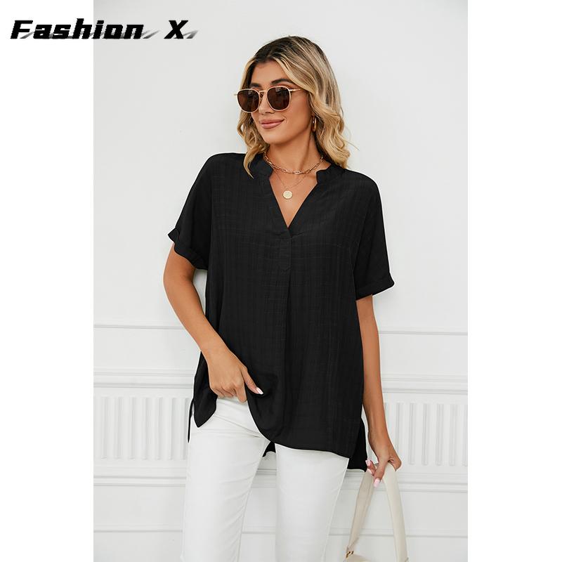 Ladies Fashion T-shirt V-neck Casual Pullover Blouse Women Loose Blouse Tops Women