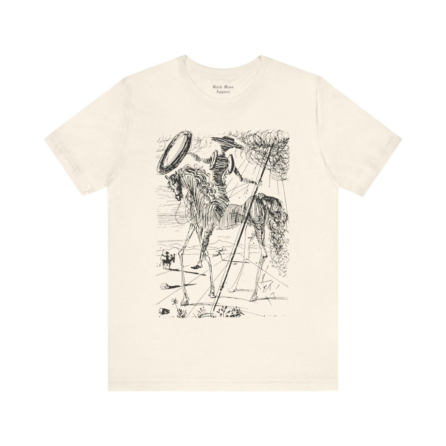 Don Quixote, Salvador Dali Art Shirt, Miguel De Cervantes T-shirt, Novel Bookworm, Surreal Sketch Unisex Jersey Short Sleeve Tee S чёрный