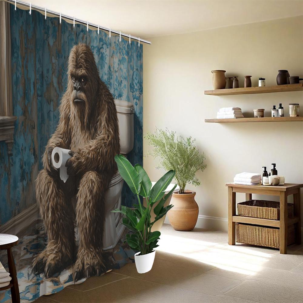 1pc Comical Bigfoot Shower Curtain Made of Polyester for Bathroom Decoration, Bathtub Divider with 12 Hooks, Measuring 70.8X70.8