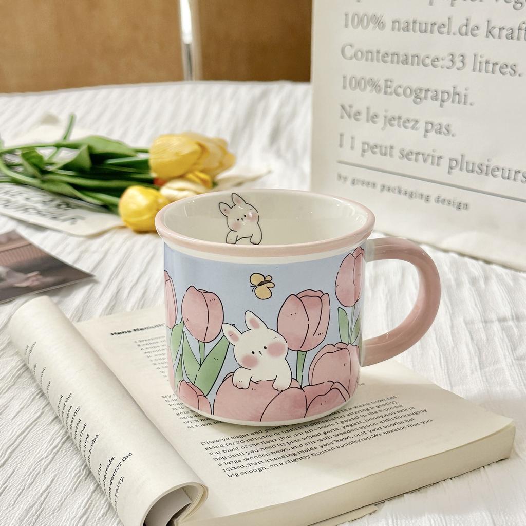 Mug with Lid High Value Ins Fengshui Cup for Girls Cute Home Breakfast Cup Ceramic Cup Souvenir Gift