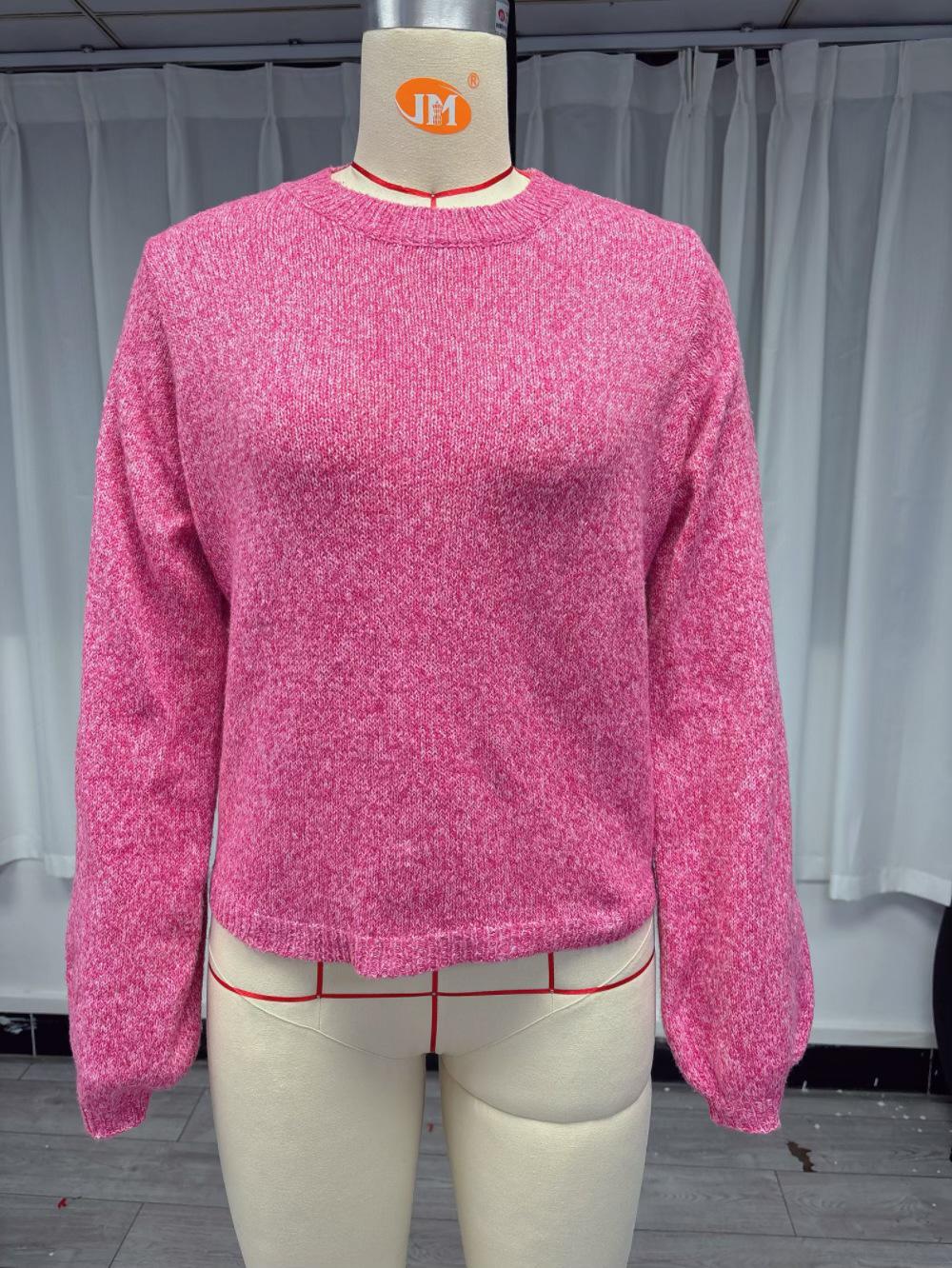 

Autumn/Winter Women s Backless Lace-Up Long Sleeve Knitted Sweater Large рожевий червоний колір