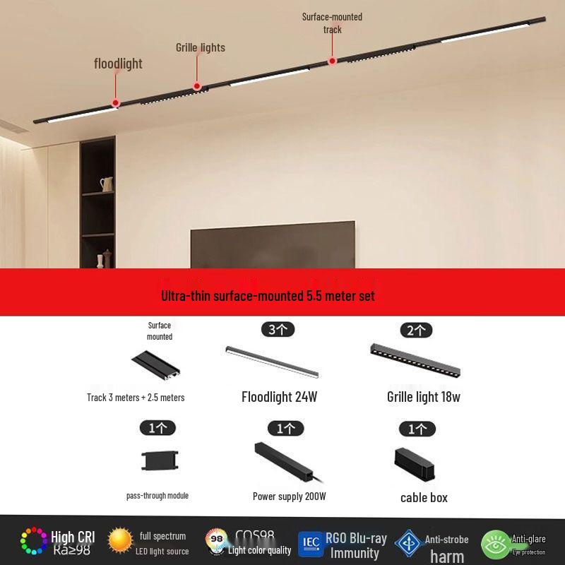Ultra-Thin Surface-Mounted Magnetic Track Light Set for Living & Dining Rooms