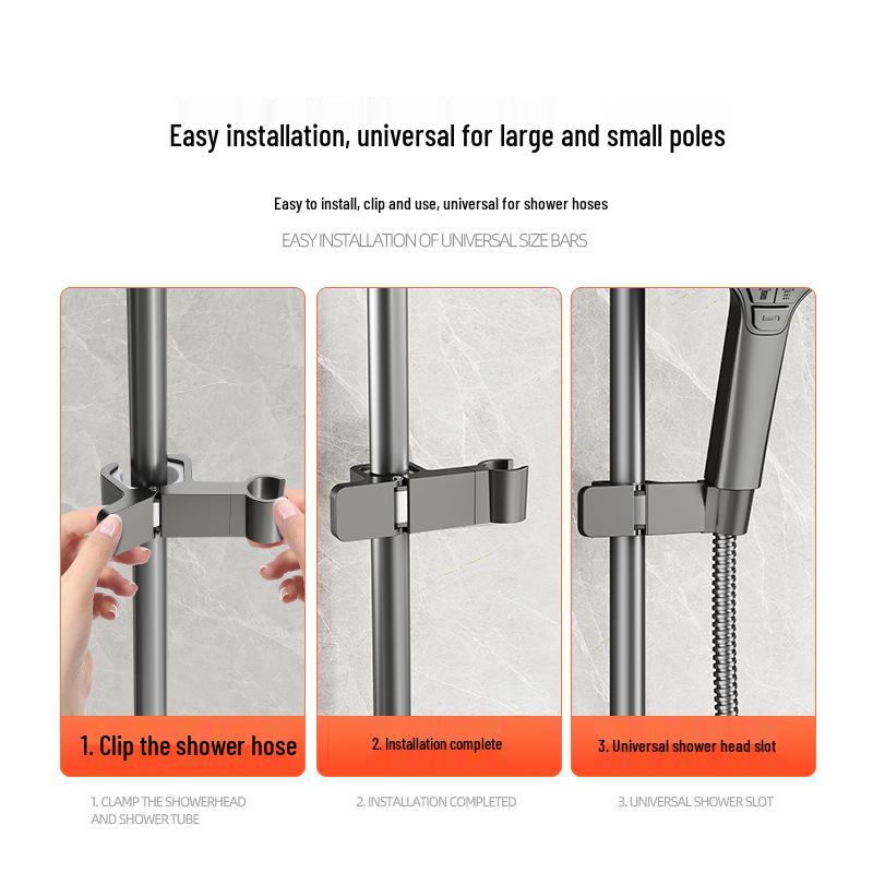 Adjustable No-Drill Shower Head Holder Wall Mount - Movable Universal Shower Rack Clamp.