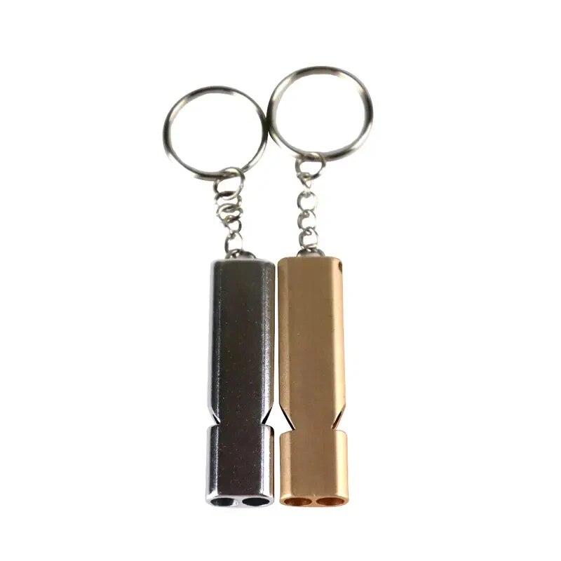 Flat Aluminum Alloy Dual Frequency Survival Whistle Double Tube Outdoor Survival Survival Whistle Equipment Equipped EDC Tool