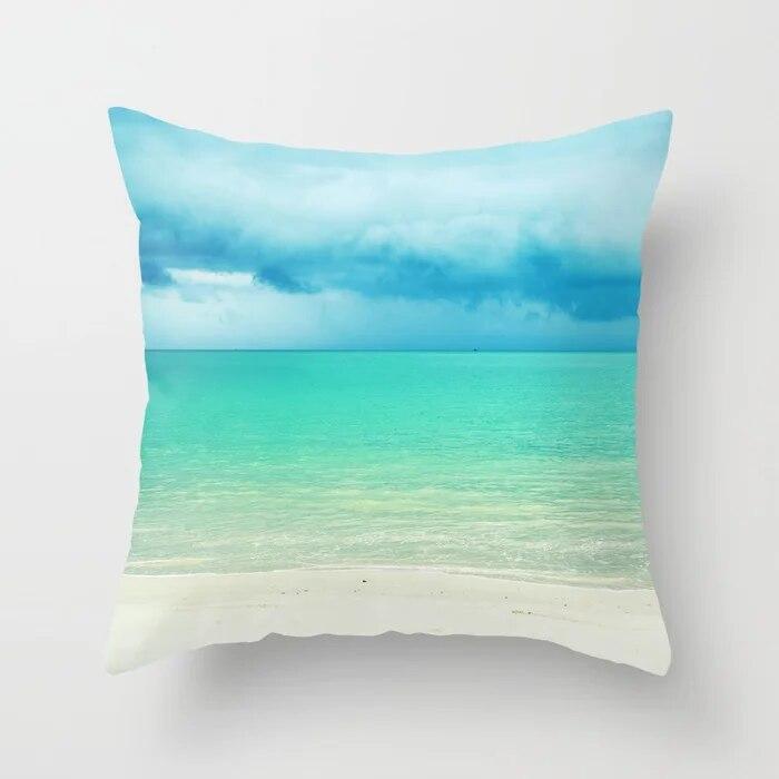 Summer Vacation Cushion Cover Pink Beach Wave Mountain Sofa Pillowcase Bedroom Home Car Office Accessories