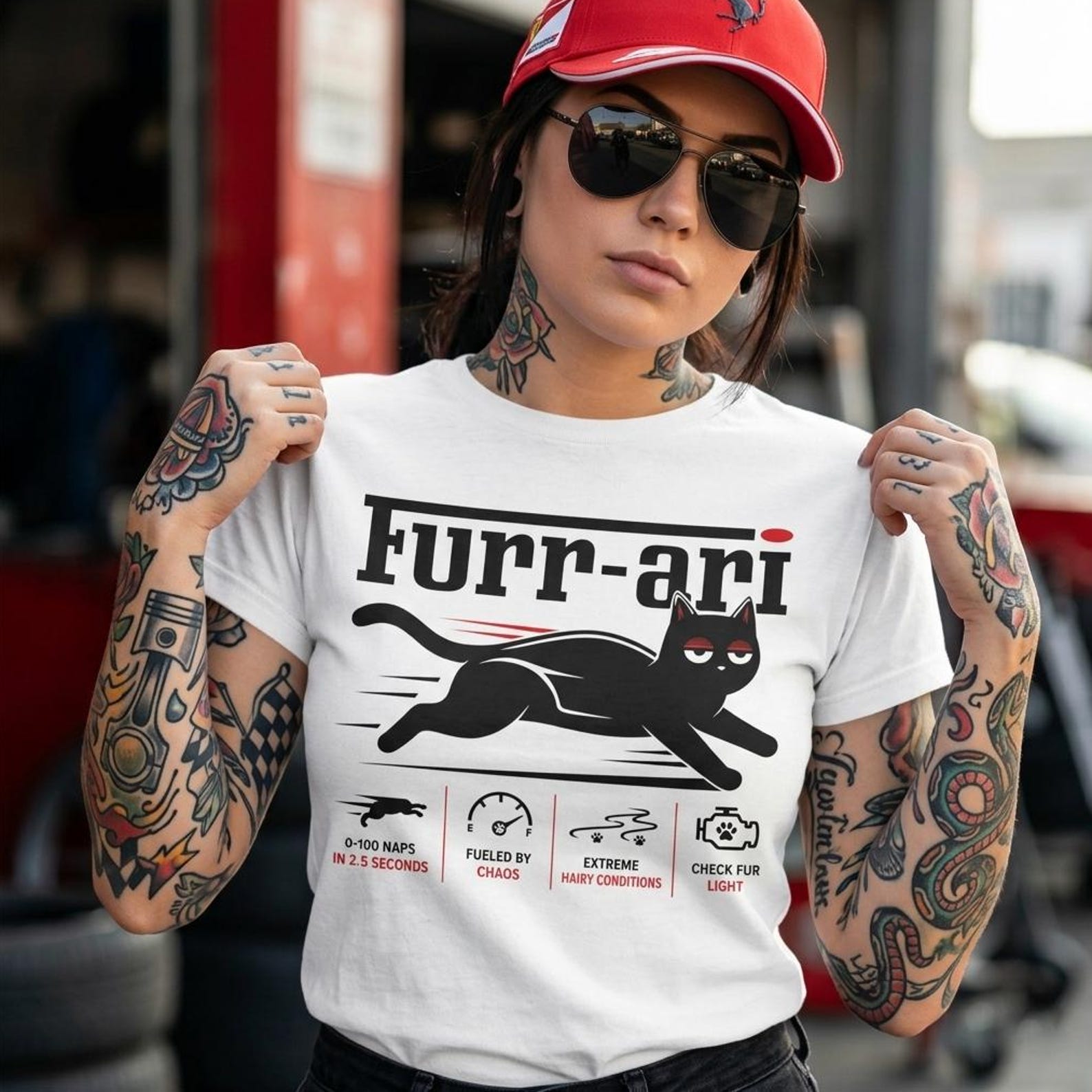 Furr-ari Black Cat Racing Shirt, Formula 1 Inspired Graphic Tee L