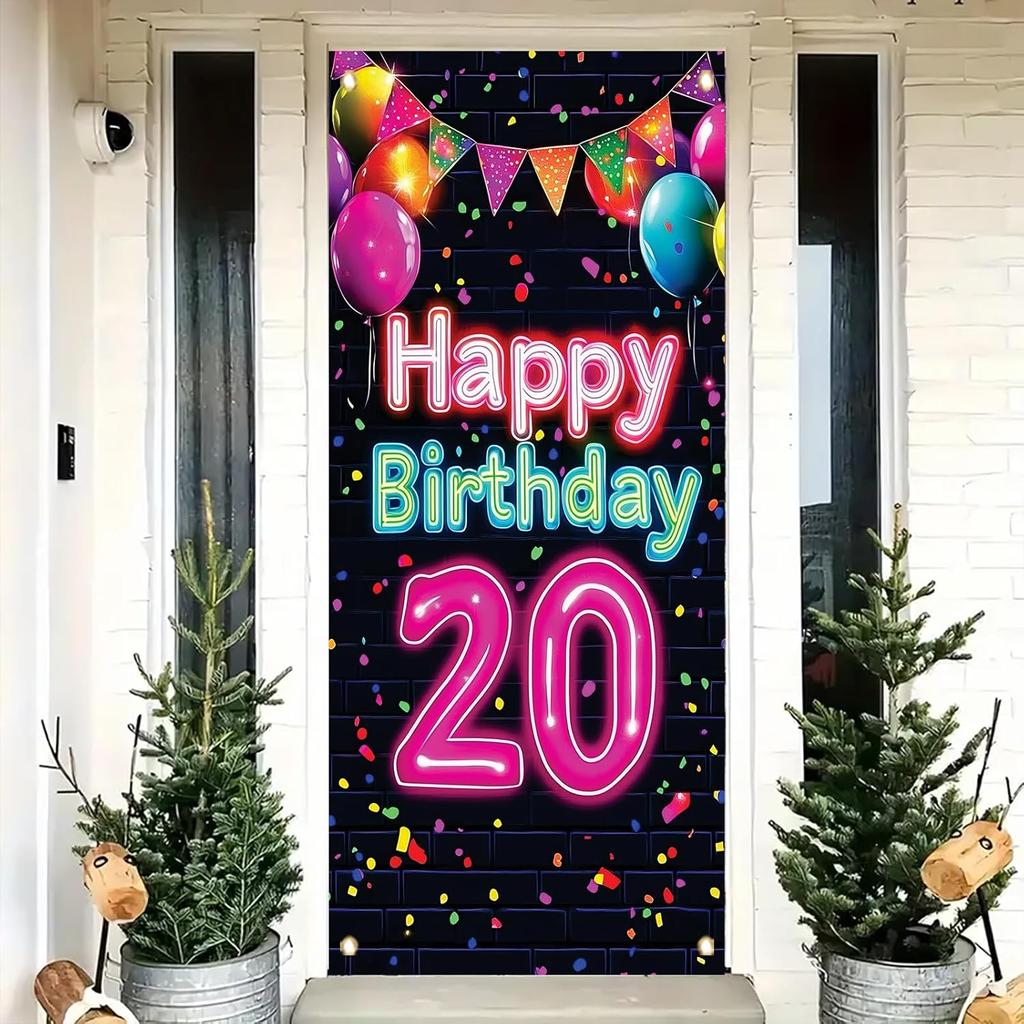 10th Birthday Door Cover Decoration 71 x 35 Inch Colorful Balloons and Lights Banner for Kids Happy Tenth Birthday Party Supplies Photo Backdrop Wall