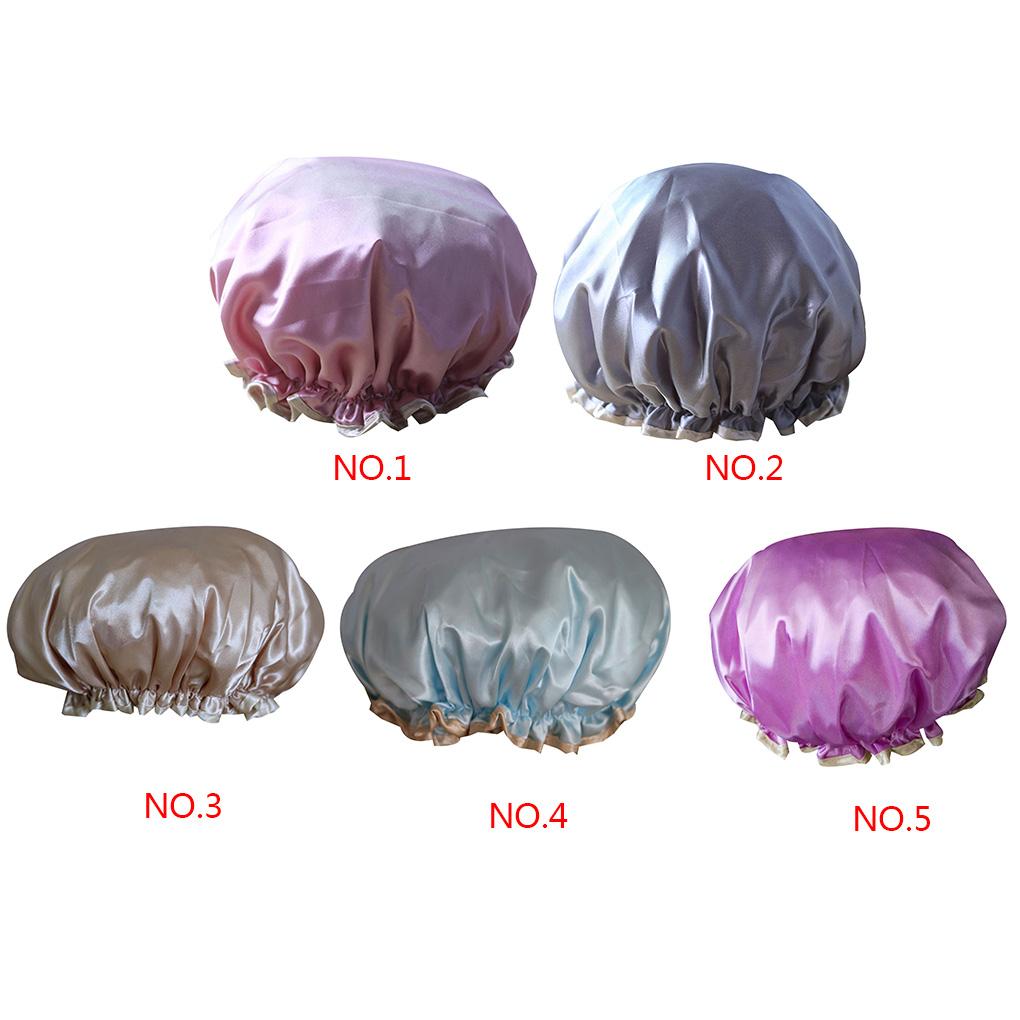 Waterproof Satin Shower Cap Elasticated Reusable Salon Hat Double Protector