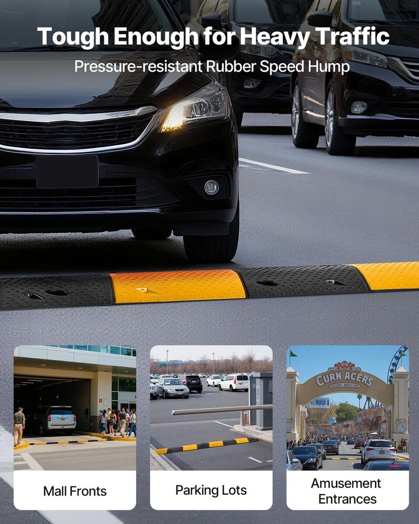 1000MM Rubber Speed Bump, 2 Pack, 2 Channel Heavy Duty Traffic Speed Hump, 9,979 kg/Axle Load Capacity, Cable Protector Ramp with Expansion Screws,