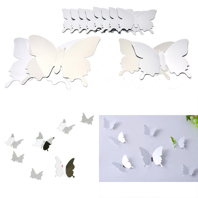 

Распродажа Серебряное Зеркало Настенное Искусство Наклейки на Стену Декаль 3D Бабочки Домашний Декор серебряный