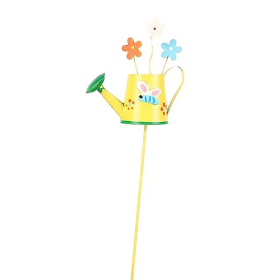 Metal Garden Stake Watering Pot Shape Bee Butterfly Cow Bunny Flowers