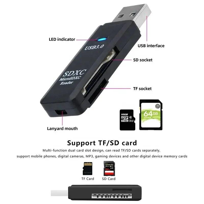 1PC Mini High Speed 2 in 1 Multi Card Reader USB 3.0 Micro SD TF Card Memory Flash Drive Adapter