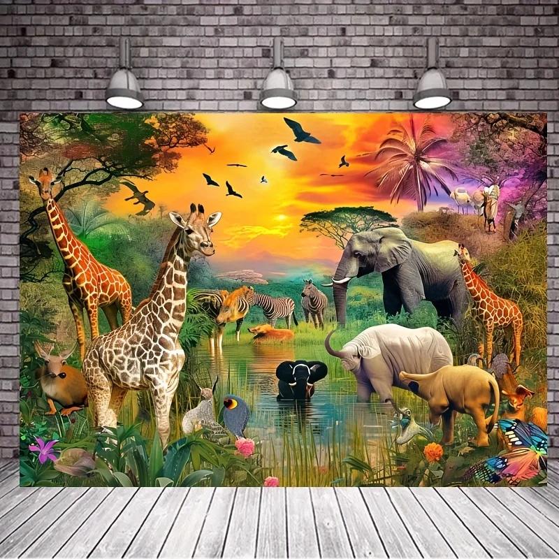 Jungle animals Background Wildlife Summer Tropical desert African Safari scenery Decorated for a man's birthday party