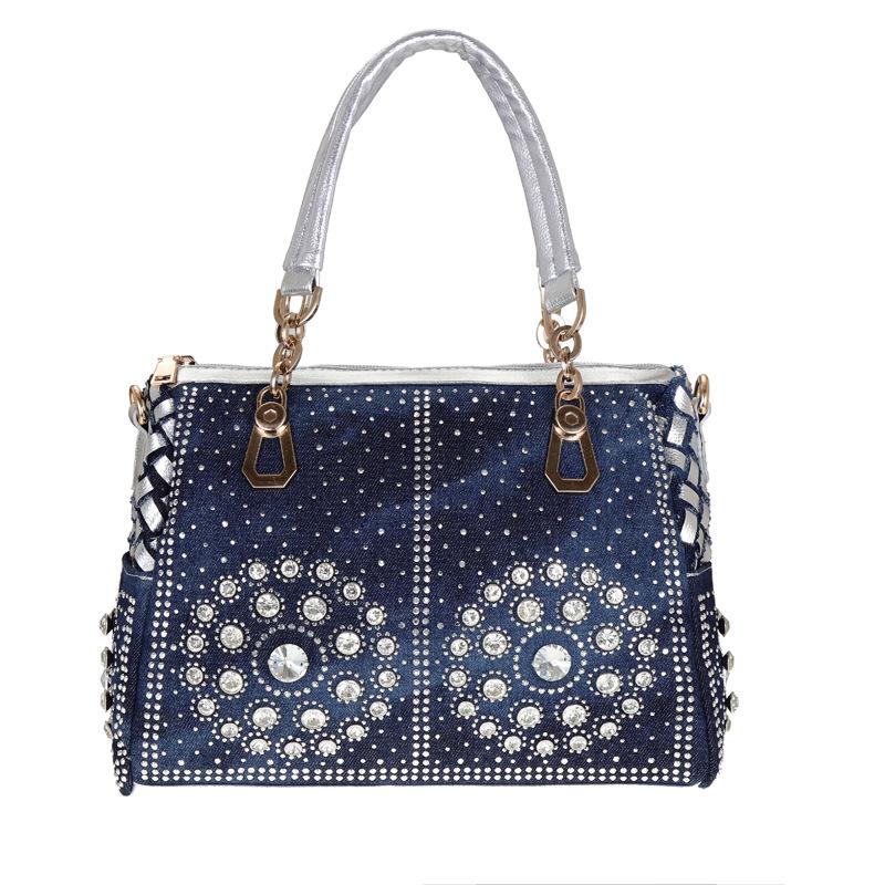 Denim Bag, Canvas, Portable Diamond Woven Bag, Trendy One Shoulder Crossbody Bag, Tote Bag