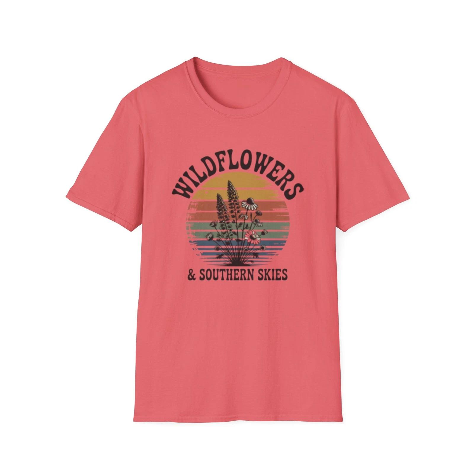 -Wildflowers & Southern Skies T-Shirt | Vintage Sunset Floral Tee 2XL