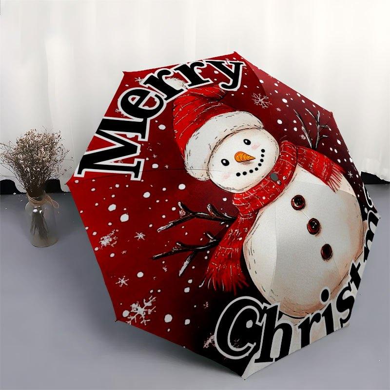 Merry Christmas Snowman StickerUmbrella with Cute Design,Portable 3-Fold Compact Umbrella for Men&Women,Valentine's Day Mother's Day Hallowe
