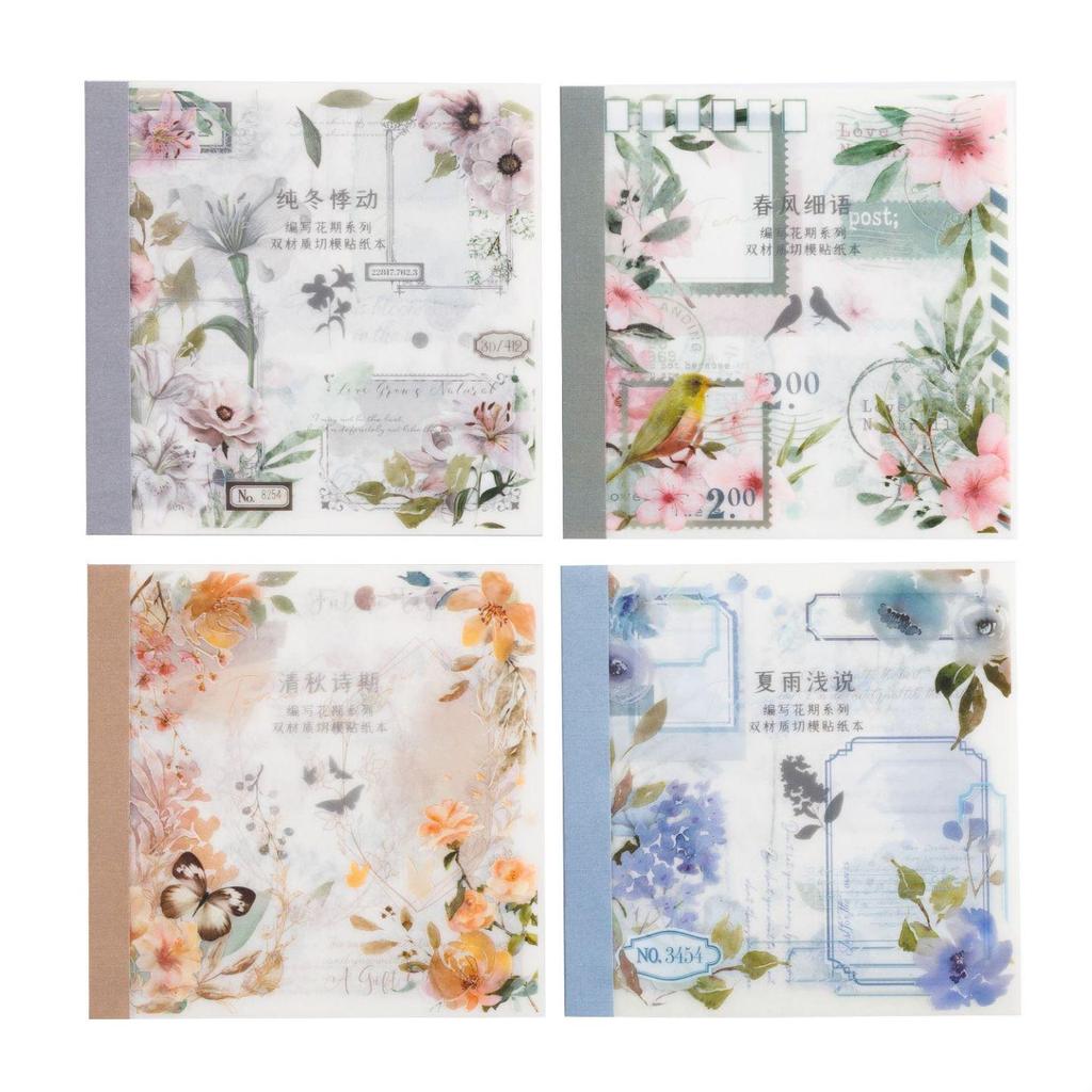 40Pcs/set Four-season Themed Dual-material Die-cut Flower Border Sticker Book DIY Junk Journal Scrapbooking Supplies Journaling Supplies