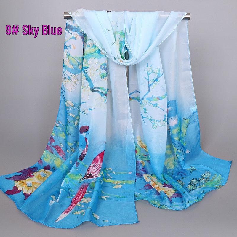 Frühlings Herbst Blumen Vogel Chiffonschal: Sonnenschutz Chinesischer Stil XQ06