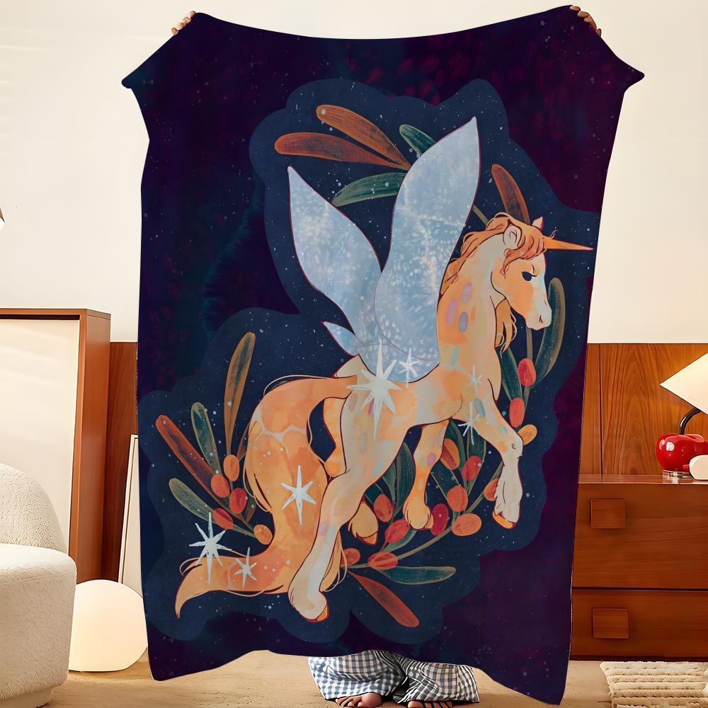 Cartoon S-Star U-Unicorn Throw Flannel Throw Blanket, Lightweight Cozy, Durable Washable cute Cool