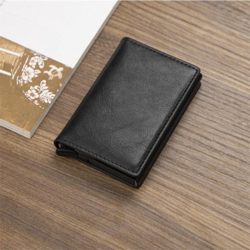 Portefeuille Fin Pour Homme En Cuir Et Aluminium – Minimaliste, Protection RFID Certifiée – Poche Pour Pièces, Bouton Sécurisé – 9,9x6,9x2 Cm – Cadeau Homme