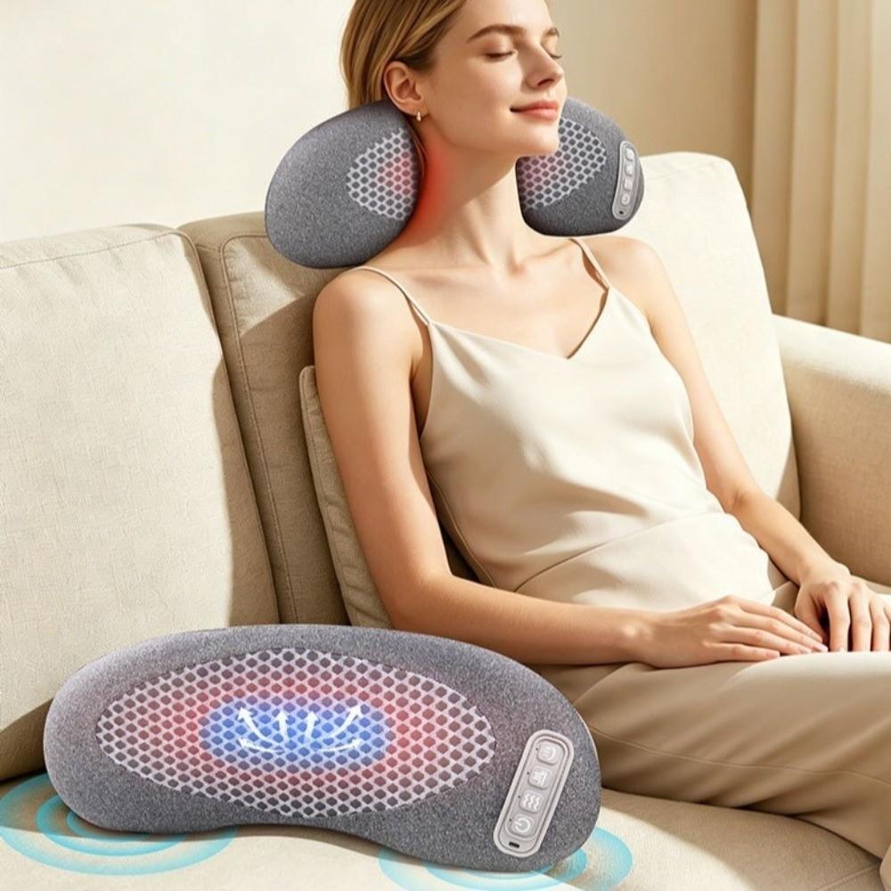 Hot Compress Neck Massager Pillow Breathable Lumbar Support Pillow Portable Travel Massager Office