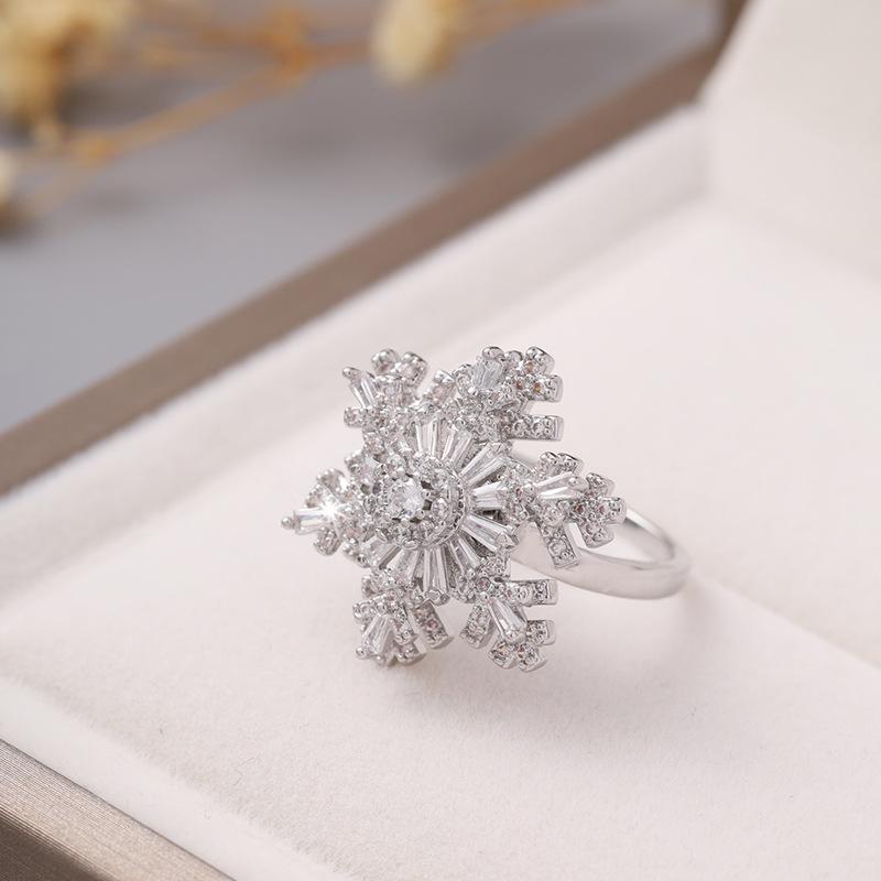 

Korean Style Snowflake Double Layer Adjustable Open Ring for Women - Trendy INS Fashion