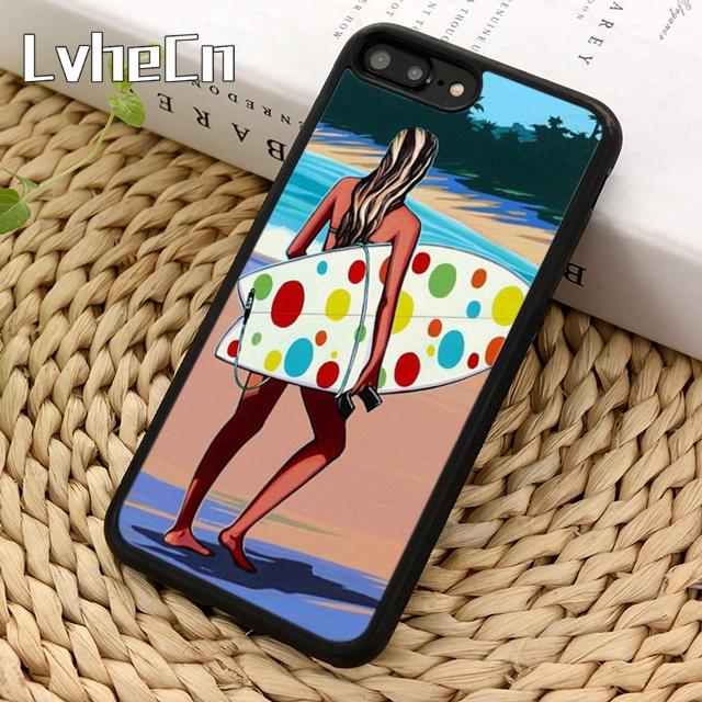 HAWAII BEACH SURF GIRL SURFING ART Phone Case For iPhone 17 Air 13 12 Cover For Apple 14 15 16 Pro Max Plus