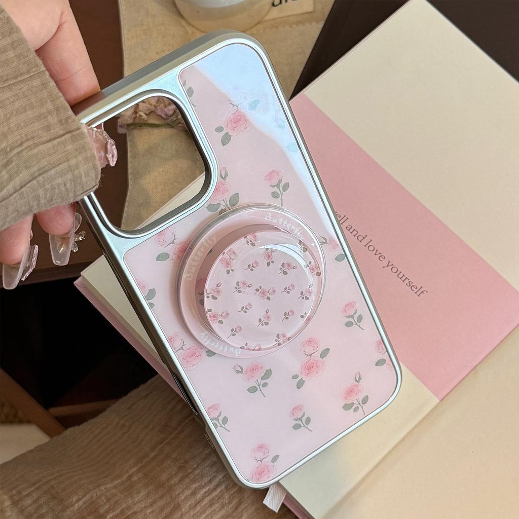 Korean for Apple 17 Promax Mobile Phone Case for IPhone 16 Magnetic 14 Pink Rose Stand 13 Hard for Huawei