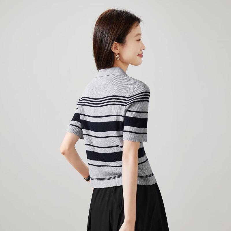 SOFSIL Women's Color-block Stripe Knit Polo T-shirt