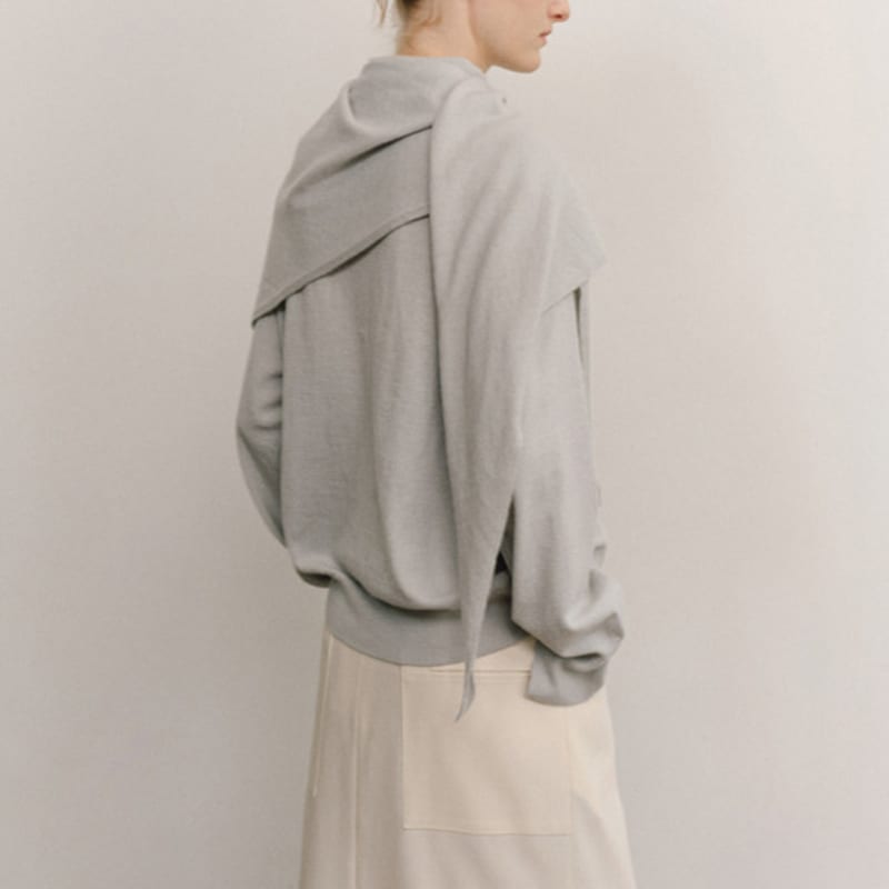 Ovbeige SOFT CASH WOOL KNIT SHAWL_MUTED BLUE