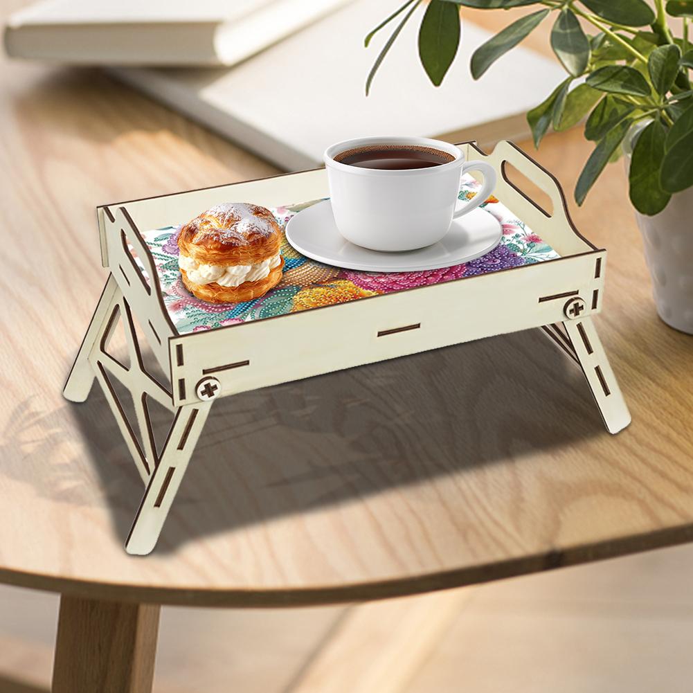 DIY Diamond Painting Food Tray Kit Wooden DIY Diamond Painted Dining Plate Diamond Art Tableware Manager Tray for Coffee Table